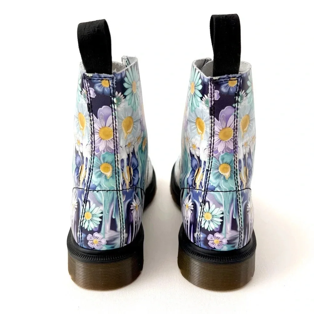 DR. MARTENS | Pascal Paint Slick Backhand Purple White Floral Drip Boots US 7 - Picture 8 of 13